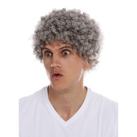 WIG ME UP - MMAM-9M-K686 Perücke Karneval Herren Damen kurzer Afro Kraus gelockt Krauskopf grau