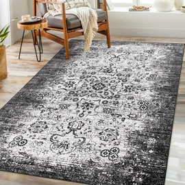 Castage Black Rug 3x5,Washable Area Rugs for Bedroom Living Room Kitchen Entryway,Small Boho Vintage Bohemian Farmhouse Distressed Oriental Non Slip Carpet