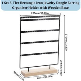 SUNNYCLUE Large Earring Holder 14.65 cm Black Earring Holder Organiser Earring Stand 110 Tiers {3} Holes Solid Wood Base Earrings Stand Jewellery Stand Earring Tree For Seller Retail