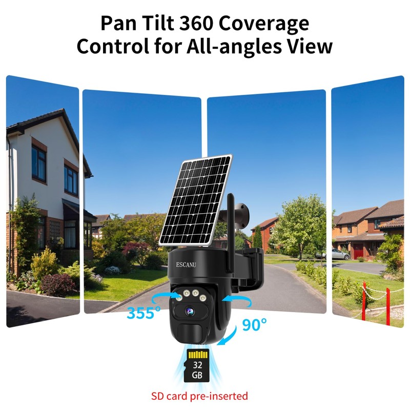 ESCANU Security Cameras Wirelss Outdoor Solar Powered for Home Security,360