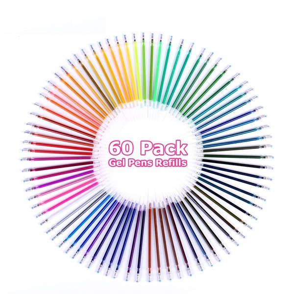 Gel Ink Pen Refills, Soucolor 60 Pack Rollerball Gel Ink