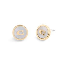 COACH Women's Signature Mother of Pearl Coin Stud Earrings