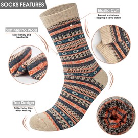 YSense Beau 6 Pairs Merino Wool Warm Mens Socks Thermal Winter Thick Breathable Walking Hiking Skiing Trekking Socks Business Cosy Calf Socks Gift Socks