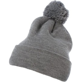Flexfit Unisex Cuffed Pom Knit Beanie Hat, Heathergrey