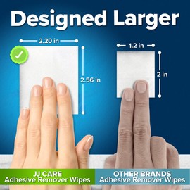 JJ CARE Adhesive Remover Wipes (Pack of 50) 2.2” x 2.56 Inches, Adhesive Remover for Skin, No Sting Medical Adhesive Remover, Ostomy Adhesive Remover for Sensitive Skin - Individually Packed
