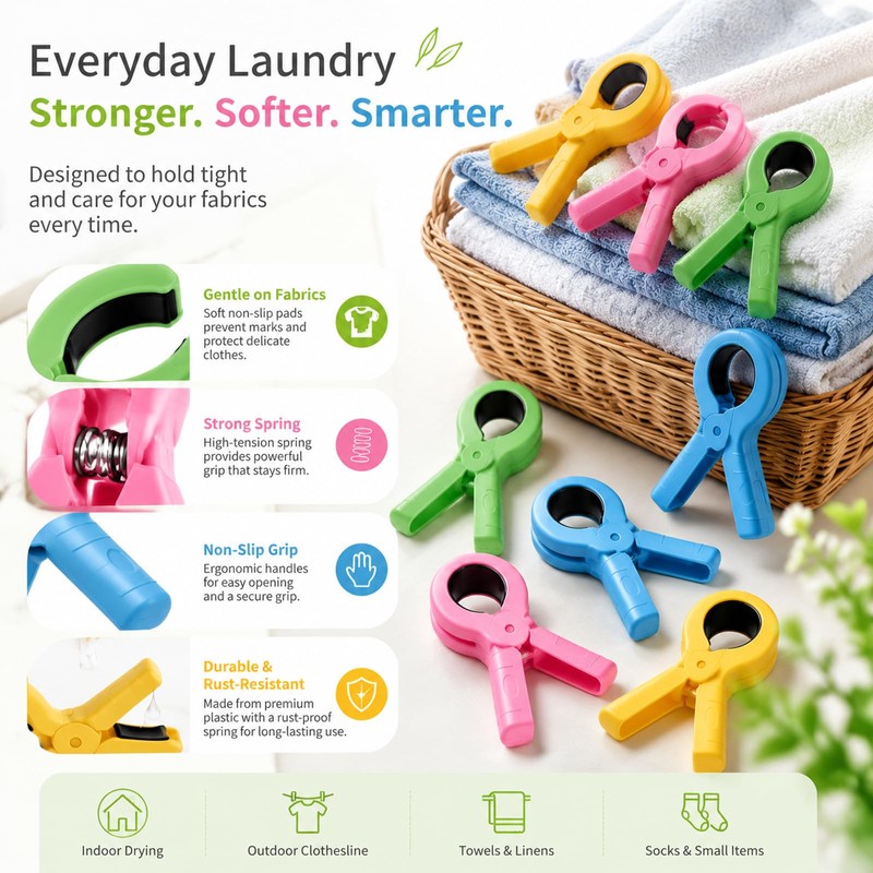 8 PCS Beach Towel Clips for Sun Loungers, Strong Grip