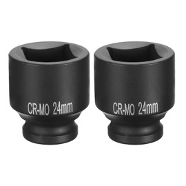 sourcing map 2pcs 4 Point Square Socket 1/2" Drive 24mm Metric Square Impact Socket CR-MO Blackening Standard Wheel Sockets Pneumatic Socket Tool for Auto Repair Mechanical Maintenance Home Use