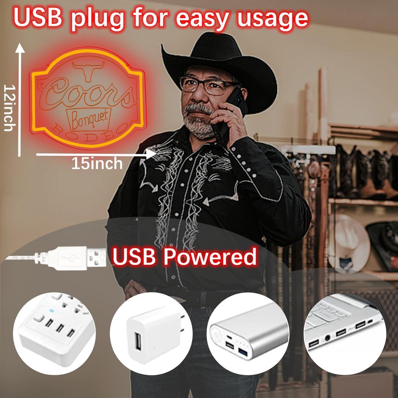 Pinlangdou Cors Neon Sign Dimmable Western Rodeo Light Signs for