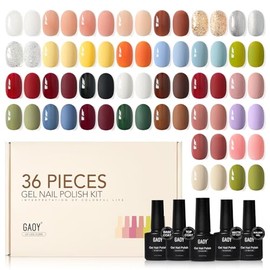 GAOY Juego de 36 esmaltes de uñas de gel, 32 colores para todas las estaciones, kit de esmalte de gel rojo, negro y blanco, purpurina nude con 4 pieza