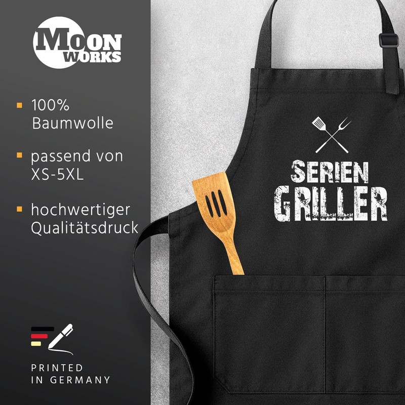 MoonWorks BBQ Apron for Men with Saying Serial Griller Cotton