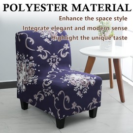 Armless Accent Chair Cover Printed Slipper Chair Slipcover Stretch Retro Furniture Protector for Dining Room Living Room Office Hotel All-Season Navy Floral