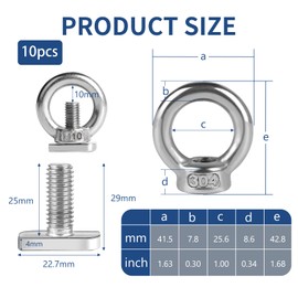EXLECO Pack of 10 M10 Ring Nuts M10 x 25 mm Hammer Head Screws Stainless Steel Eye Bolts Eye Screw Eyelets Stainless Steel Eye Nut Plant Holder Lashing Eyelets for Trailers Greenhouse Cucumbers