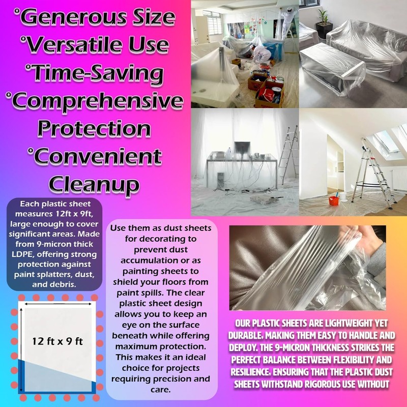 Extra Large Plastic Dust Sheets for Decorating - 12ft x