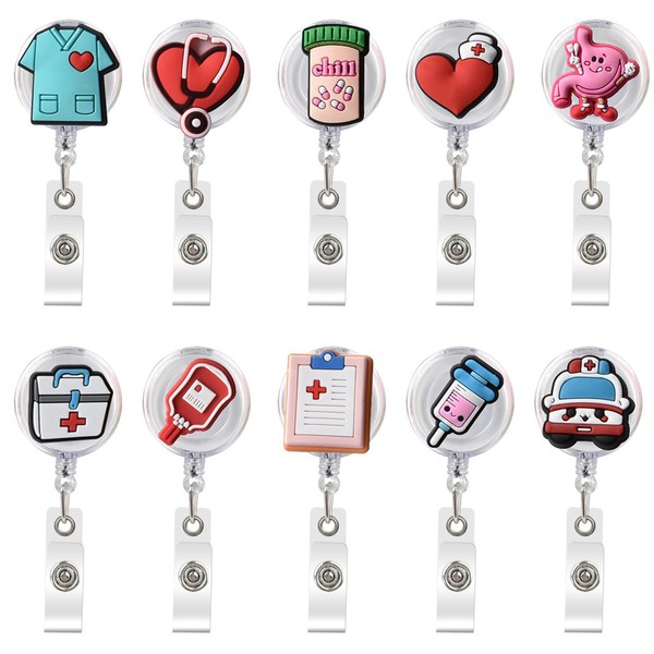 10PCS Nurse Badge Reels,CordName Card Holders with Clip,Retractable Cute Nursing
