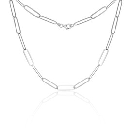 MIORE 925 Sterling Silver Necklace for Women, Paperclip Necklace, Silver Chain 43 cm long, Hypoallergenic Jewellery For Women, Made in Italy, Delivered in Jewellery Box