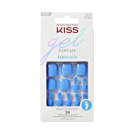 KISS Gel Fantasy 24 Pcs Press On Toenails, Gel Pedicure Fake Toe Nails, Blue Ready to Wear Stick On Extensions, Reusable Full Cover Kit with Glue, Manicure Stick & File, Wear for 7 Days