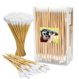 Qubccum Large Cotton Swabs in Storage Box, 6 Inch Dog Ear Swabs with Bamboo Handle for Dogs - Soft Cotton Tips, Gentle and Lint-Free, Specially Designed for Dog,Large Area Cleaning Solution (200)