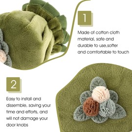 BOHUIZ 2 Pcs Green Door Knob Covers with Floral Embroidered, Soft Soft Velvet Door Knob Wall Protector Reusable Door Handle Cover for Round Door Handle Protection and Decorating