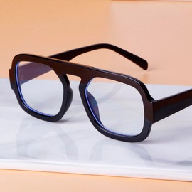 ADE WU Fashion Glasses for Woman 70s Aviator Stylish Blue Light Women's Retro Oversized Square Fake Glasses Black Frames