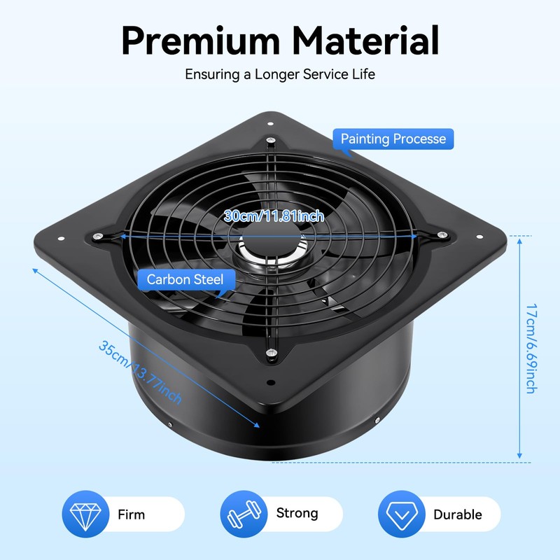 MUSESPANI 12'' Industrial Ventilation Fan, 125W Utility Blower Fan 2800