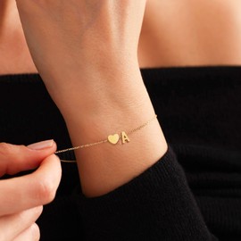 NOMOKOS Heart Initial Bracelets for Women - 18K Gold Plated Initial Letter Bracelets - Dainty Gold Jewelry Gifts
