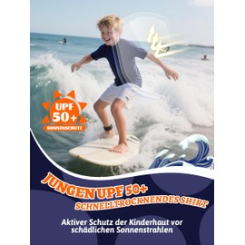 VZV Boys' Short-Sleeved Swimming Shirt with UPF 50+ UV Protection, Breathable, Quick-Drying Rash Guard Shirt for Beach, navy, 7 - 8 years