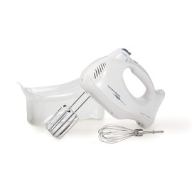 Hamilton Beach Power Deluxe 6-Speed Electric Hand Mixer with Snap-On Storage Case, QuickBurst, Beaters, Whisk, Powerful 250 Watt Motor, Bowl Rest, White (62695V)