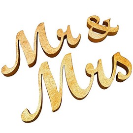 Alnicov Mr and Mrs Wooden Letters,Mr & Mrs Wedding Props for Wedding Table Photo Props Party Table Top Dinner Decorations(Gold)