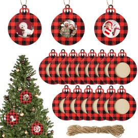 MixTeach 24 Pieces Christmas Photo Frames Tree Decor Unfinished Wood Picture Frames Xmas Photo Ornament Frames Christmas Picture Frame for Holiday Picture Frame Presents and Tree Decoration