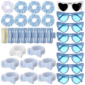 Hokoad Bridesmaid Proposal Gifts, Sleepover Party Supplies for Girls 32 Pcs Include 8 Spa Headbands 8 Scrunchies Ties 8 Sunglasses 8 Claw Clips Wedding Bachelorette Favors (Dusty Blue, Free Size)
