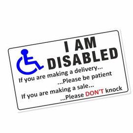 I am Disabled Sticker EXTERNAL Door Information Sign Delivery Sales Mobility Disability 140x80mm Blue on White D34
