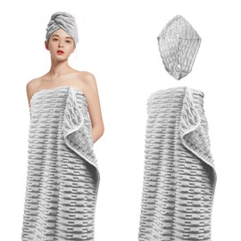 HiChiclife Adjustable Microfiber Bath Towel, Super Absorbent Bath Towel and Hair Towel Wrap for Gym, Spa, Sauna,Grey