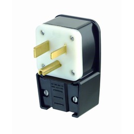Leviton 9650-P 50 Amp, 250 Volt, Straight Blade, Plug, Industrial Grade, Grounding, Angle, Black