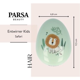 PARSA Beauty Kids Safari Detangling Brush - Green No Handle Lion Print - Pain Free Brushing, Smooth Hair - Easy to Use for All Hair Types - Ideal for Travel - 10.5 x 6.7 x 4.4cm