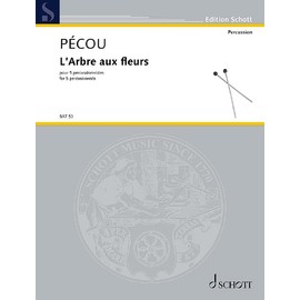 L'Arbre aux fleurs: for 5 percussionists. 5 percussionists (1 Xylophone · 1 Glockenspiel · 2 Marimbas · 1 Vibraphone · 1 Bass-Marimba · Bongos · 5 ... wooden slit-drum]). Partition et parties.