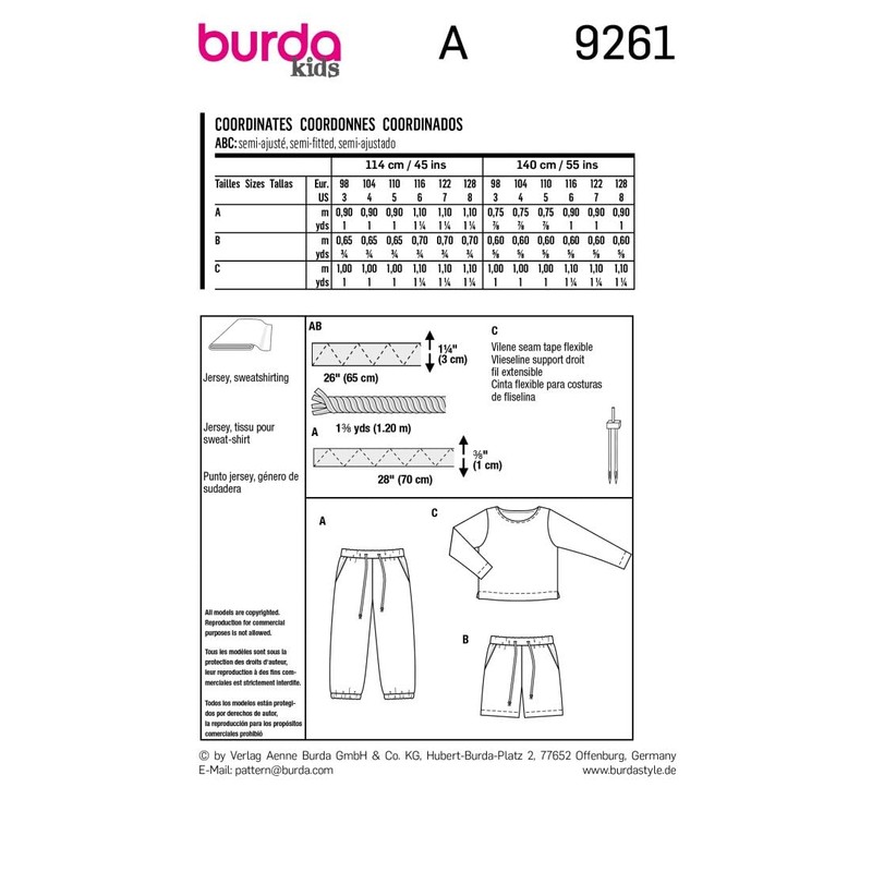 Burda B9261 Sewing Pattern, Paper, Miscellaneous, 98-128