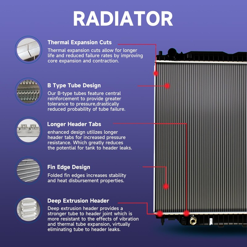Engine Coolant Radiator with Transmission Oil Cooler Compatible with Ford