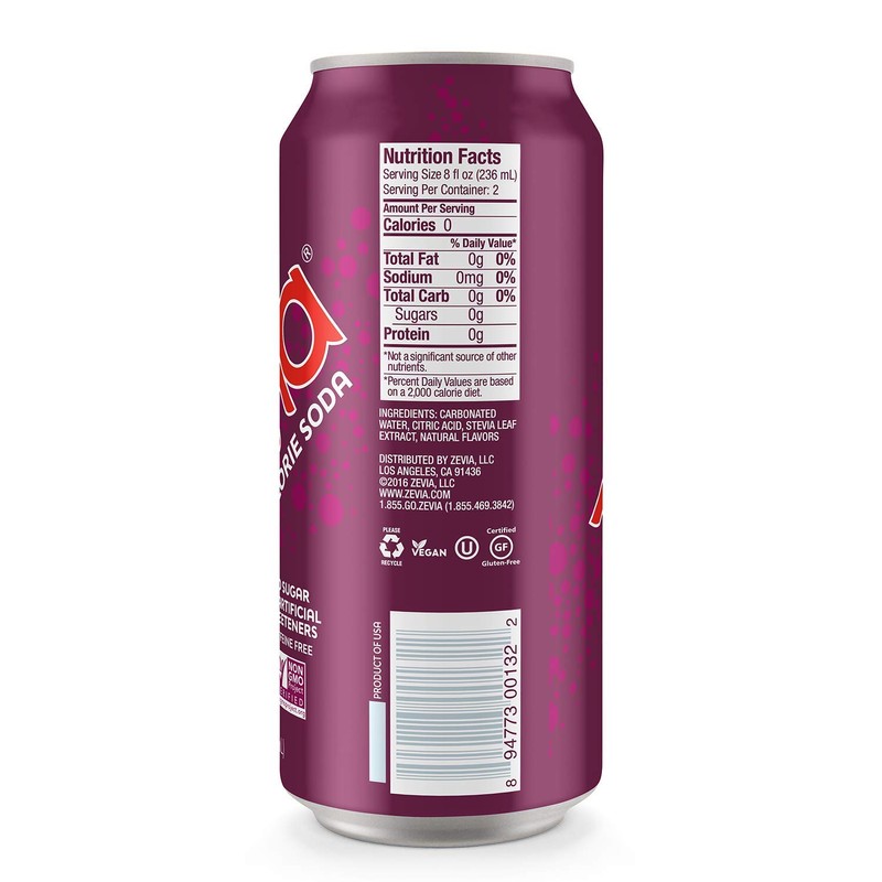 Zevia Zero Calorie Soda, Black Cherry, 16 Ounce Cans (Pack