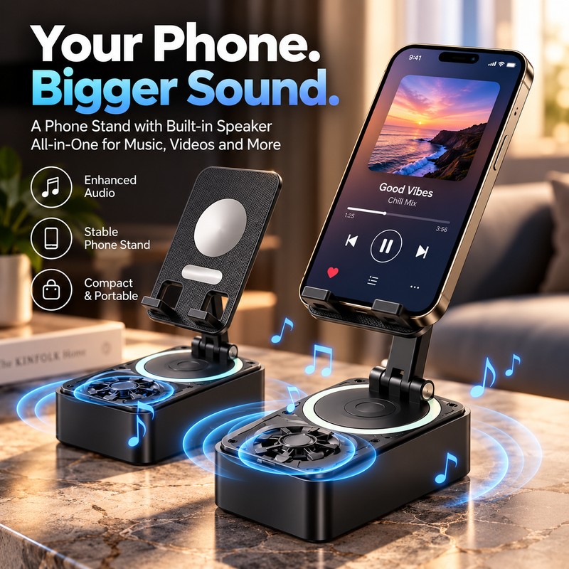 3-in-1 Bluetooth Speaker Phone Stand for Hands-Free Viewing – Adjustable