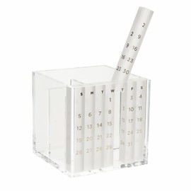 russell+hazel Acrylic Perpetual Calendar and Pencil Bloc Two Compartment Pen Cup, Office Supplies, Clear, 4” x 4”