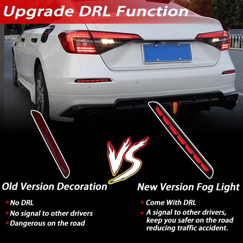 BINQIGOO Smoked Housing Full LED Rear Reflector Fog DRL Kit
