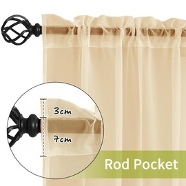 Youleyar Set of 2 Sheer Transparent Voile Curtains Polyester Rod Pocket Window Transparent Curtains Living Room Decoration for Bedroom W140 x H260 cm Beige