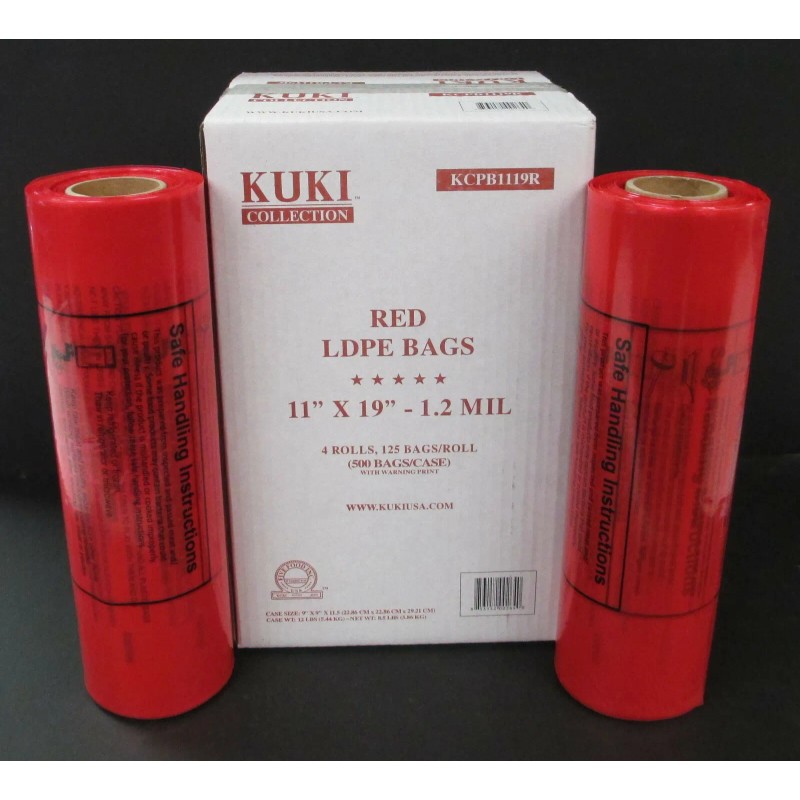 Kuki Collection Red Produce/Food Bags, 11" x 19". 500 Bags/Case.