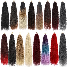 BALINGHAIR Goddess Locs Crochet Hair Beige 18 Inch 3 Packs Bohemian Faux Locs Crochet Hair With Curly Ends Pre Looped Hair Extensions 16 Roots/Pack(613#)