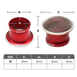 Carburetor Air Filter Clean Intake Manifold 50mm CNC Aluminum Alloy with SUS304 Mesh for PWx 21-30mm PE28-30mm Carburetor Moped Pit Dirt Bike ATV Scooter (Red, 50mm Short)