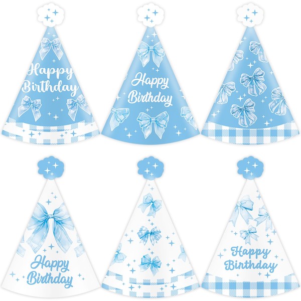 delaimastor 24Pcs Blue Bow Party Hats Coquette Cone Birthday Party