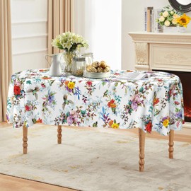 ZORKET Spring Summer Floral Tablecloth Oval 52x70 Inch, Outdoor Tablecloth Vintage Birds Flower Table Cloth Decor for Dinner Party Picnic