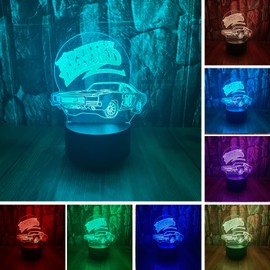 01 AUTO The Dukes of Hazzard General Lee Car Anime Figure Character 3D LED Optical Illusion Sleep Night Light with Remote 16 Colors Bedroom Decor Table Lamp Birthday Xmas Gifts for Child Kids