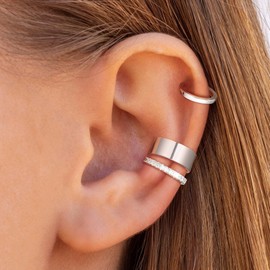 Moodear Chunky Ear Cuffs Non Piercing - Dainty 925 Sterling Silver Cuff Earrings Cubic Zirconia Huggie Hoop Cartilage for Women Trendy Jewelry Gifts