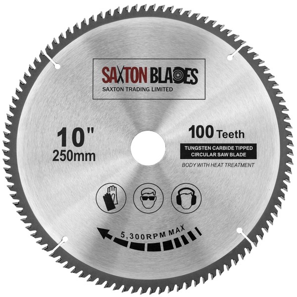 Saxton TCT Circular Fine Cutting Wood Saw Blade 250mm x 30mm x bore x 100T Compatible with Bosch Makita Dewalt